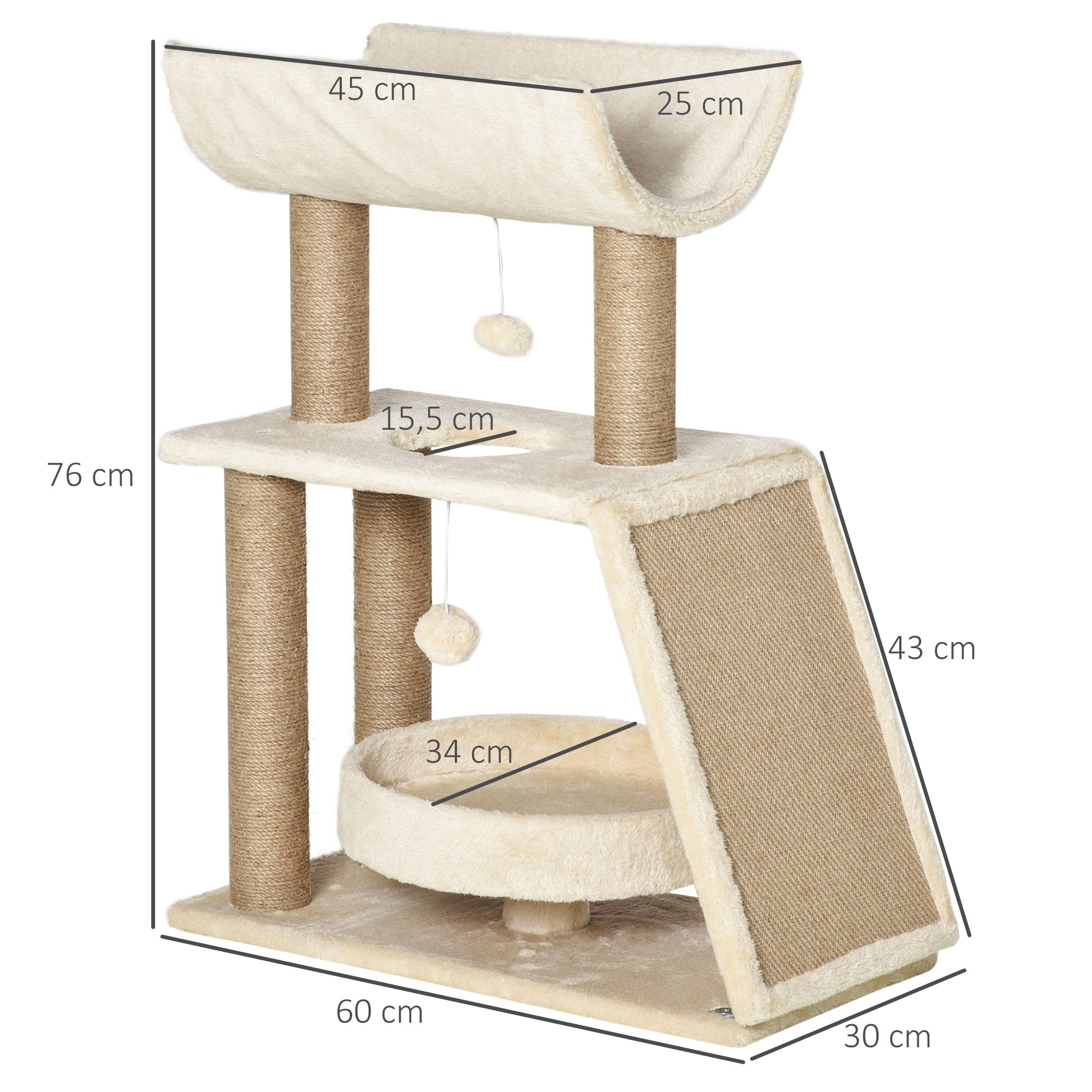 Klösträd med säng och leksaker – Creme/Natur, 76 cm