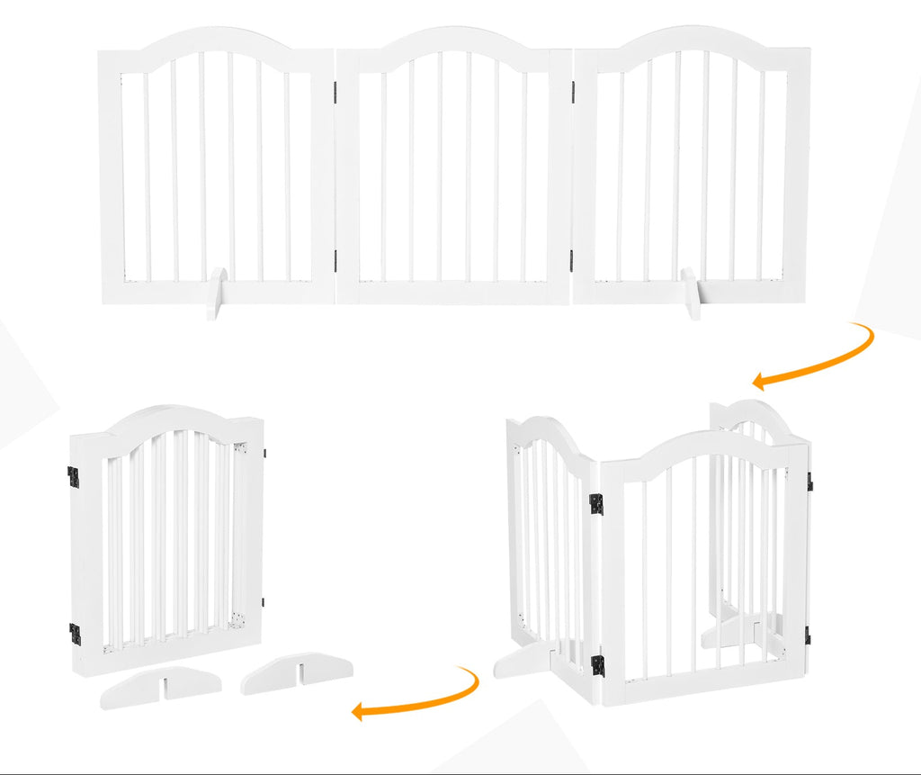 PawHut Fristående Säkerhetsgrind i Trä med Dörr – 3 Paneler – Vit – 154 cm