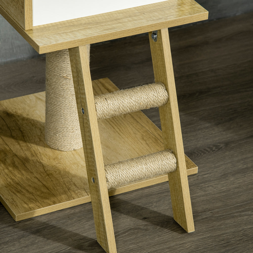 Takhögt klösträd med hus, hängmatta och klätterstege – Ljusbrun/Beige
