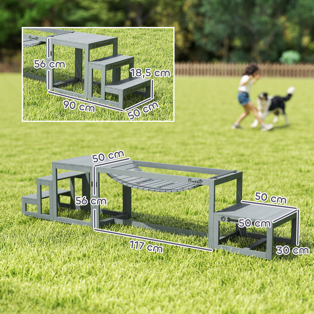 Agility-set för Hundar i 3 delar – Balansbro, Plattform & Trappa (Grå)