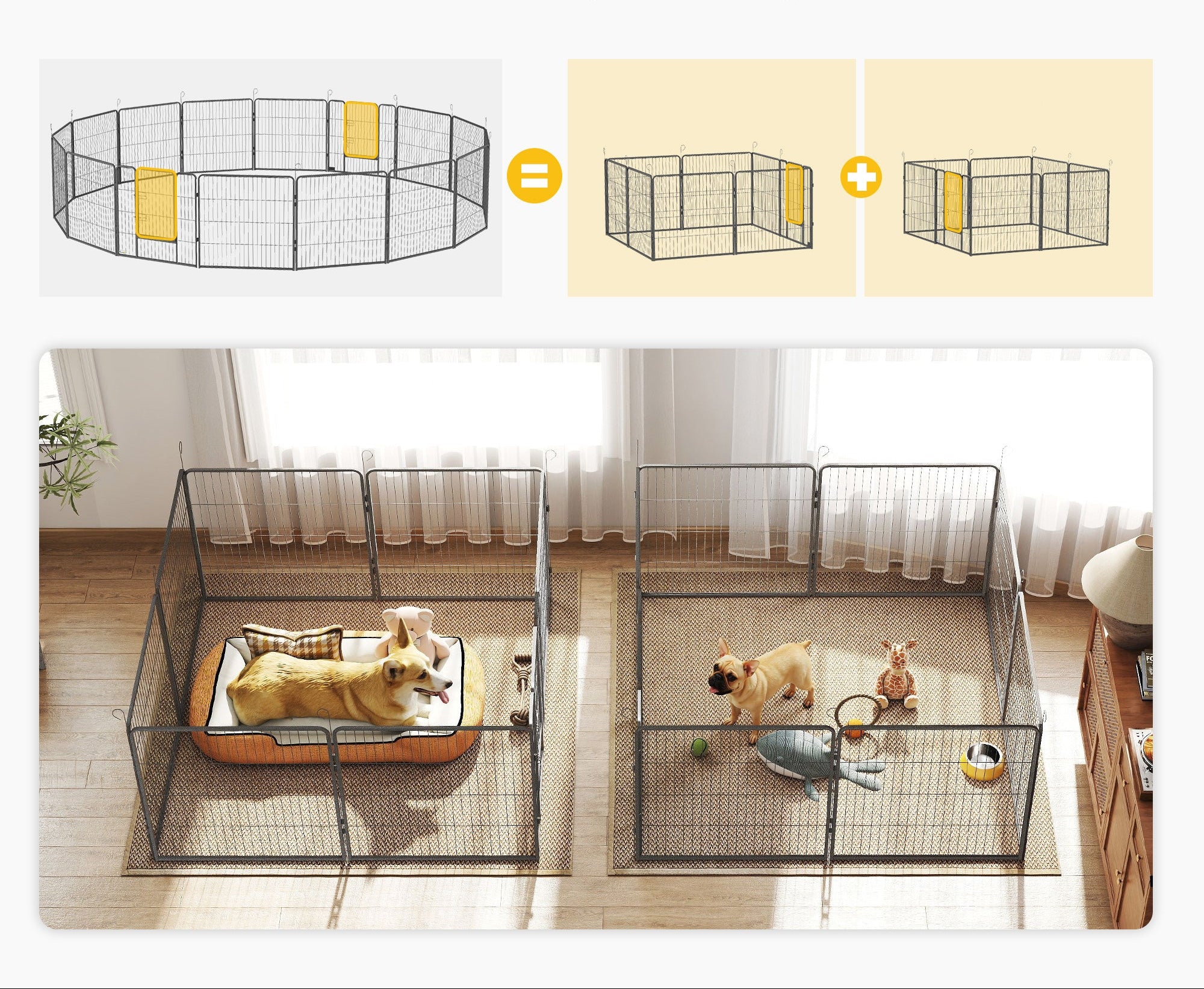 Stor Valphage i 16 Delar – Flexibel Inhägnad med Dörrar, Grå, 3,2 x 3,2 m