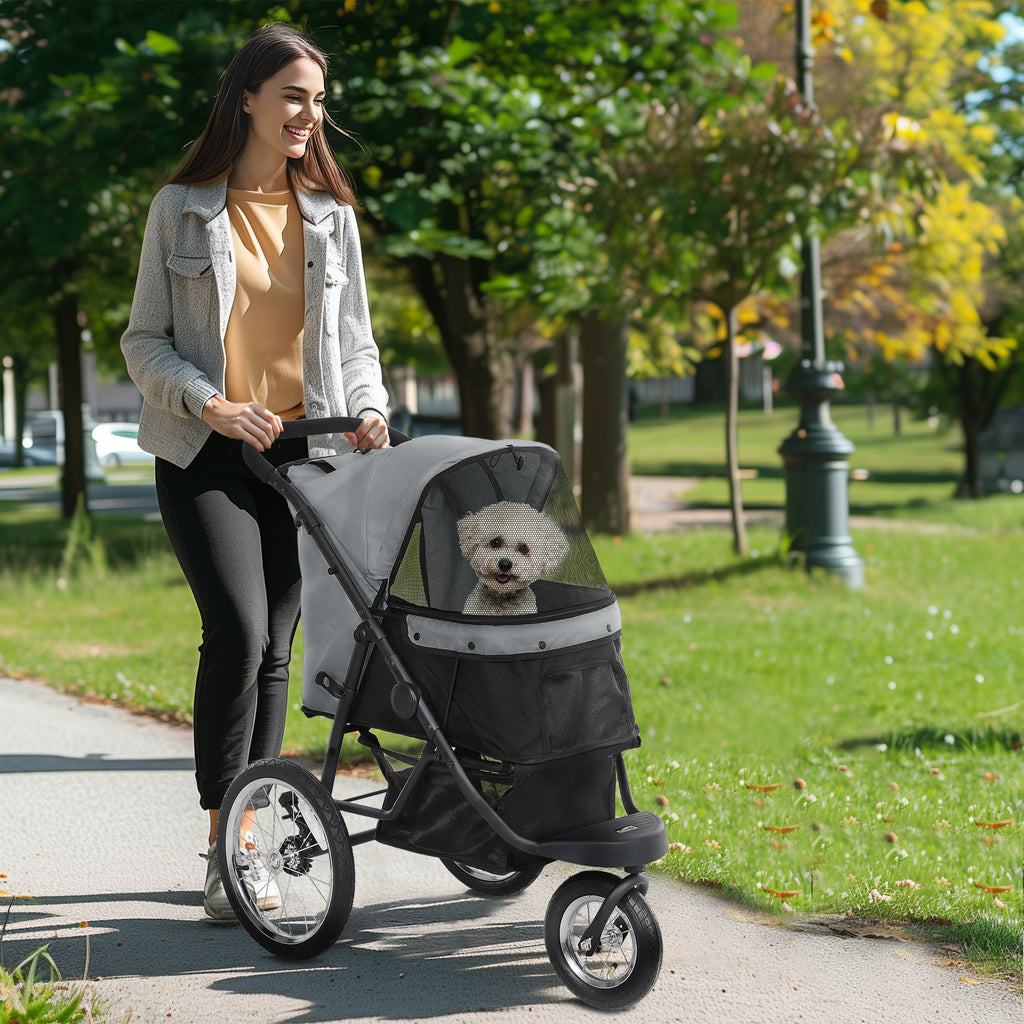 Hundvagn och Joggingvagn för Små Hundar och Katter, Lufthjul, Grå