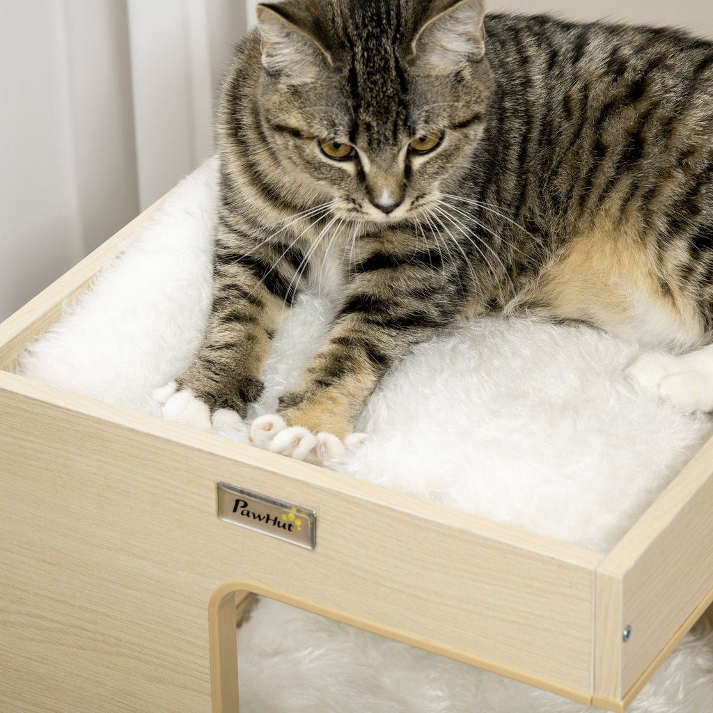 Kattgrotta i tre nivåer med leksaksmus – Natur/Ljusgrå, 60 cm