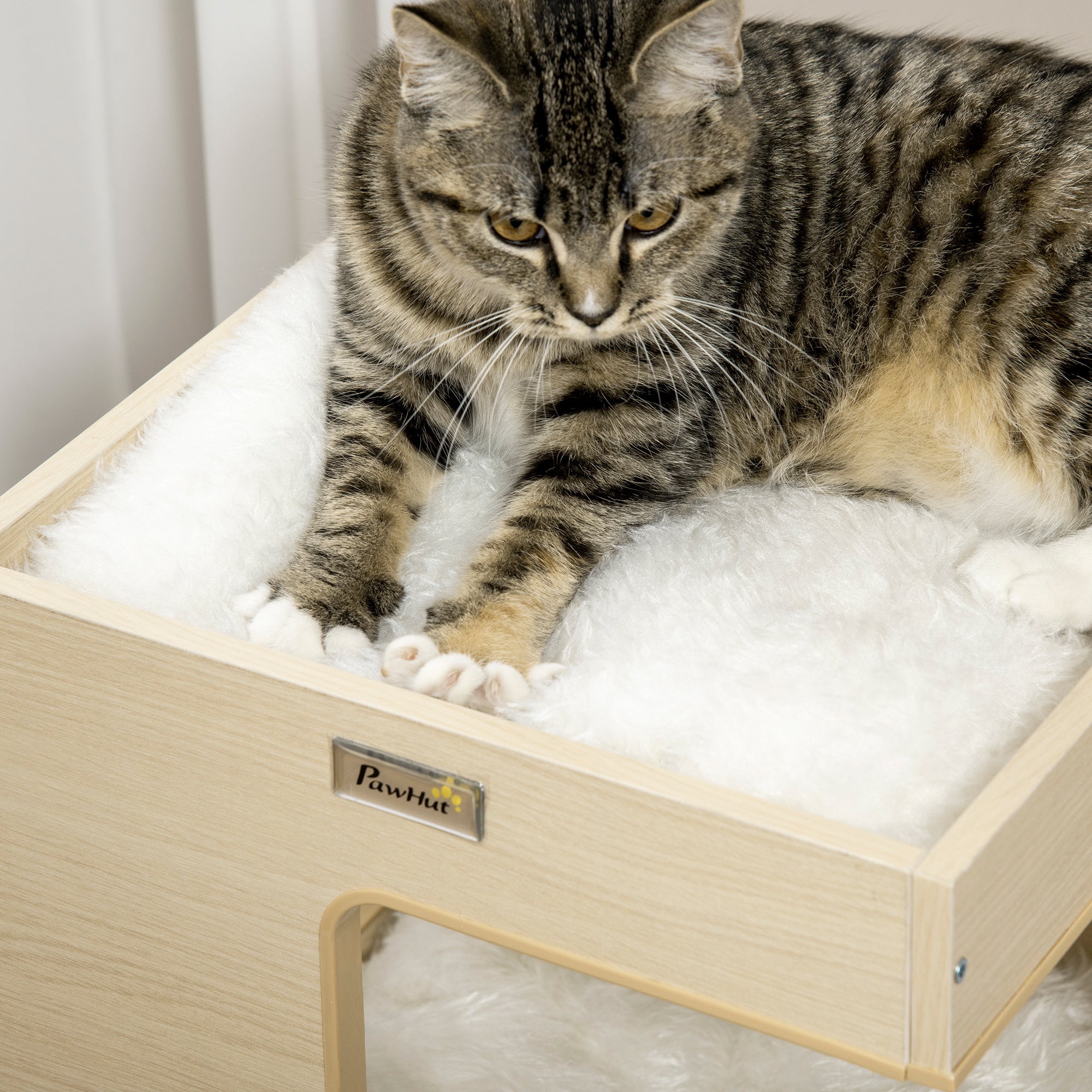 Kattgrotta i tre nivåer med leksaksmus – Natur/Ljusgrå, 60 cm