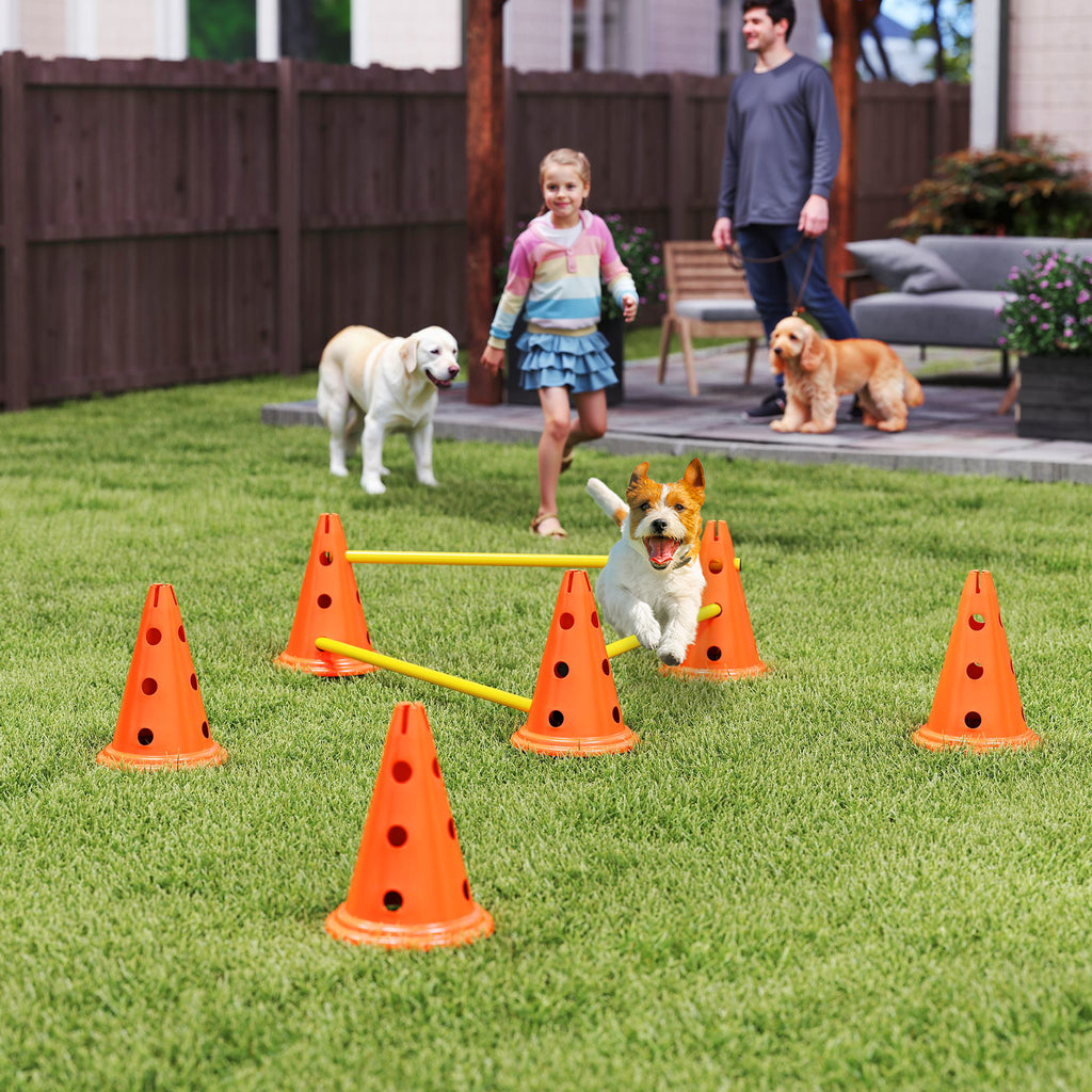 Agility-set för Hundar – 3 Justerbara Hinder med Koner & Väska (Orange/Gul)