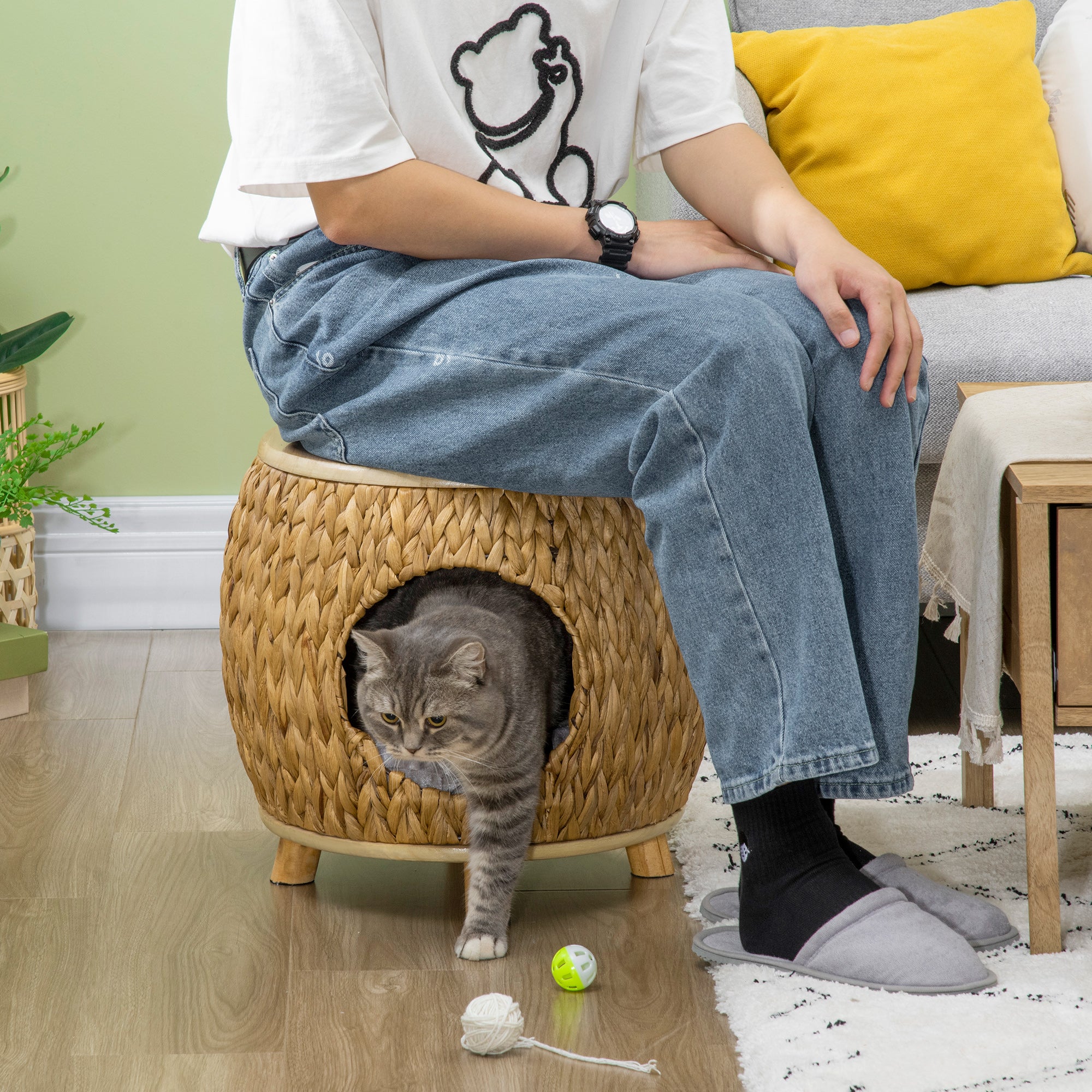 Kattgrotta i vattenhyacint med utsiktsplats – Natur/Grå, 42 cm