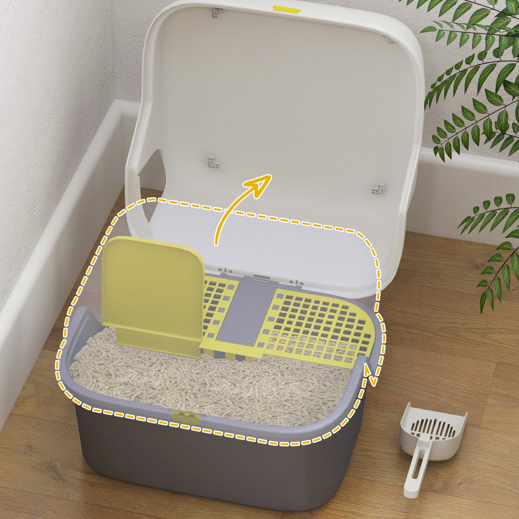 Kattlåda med lock och spade – Cremévit, 50 x 50 cm
