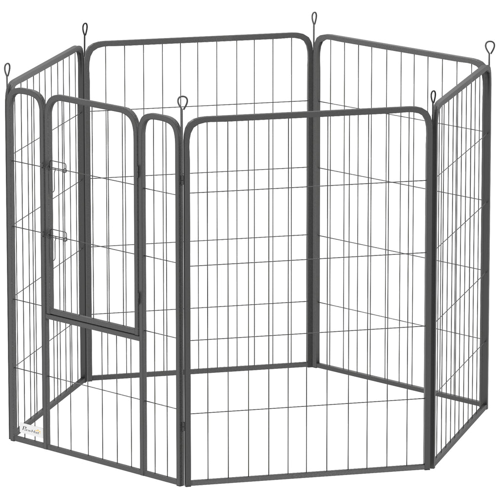 Robust Hundhage i Stål – 6 Paneler & Flexibel Design (Svart, 100 cm)