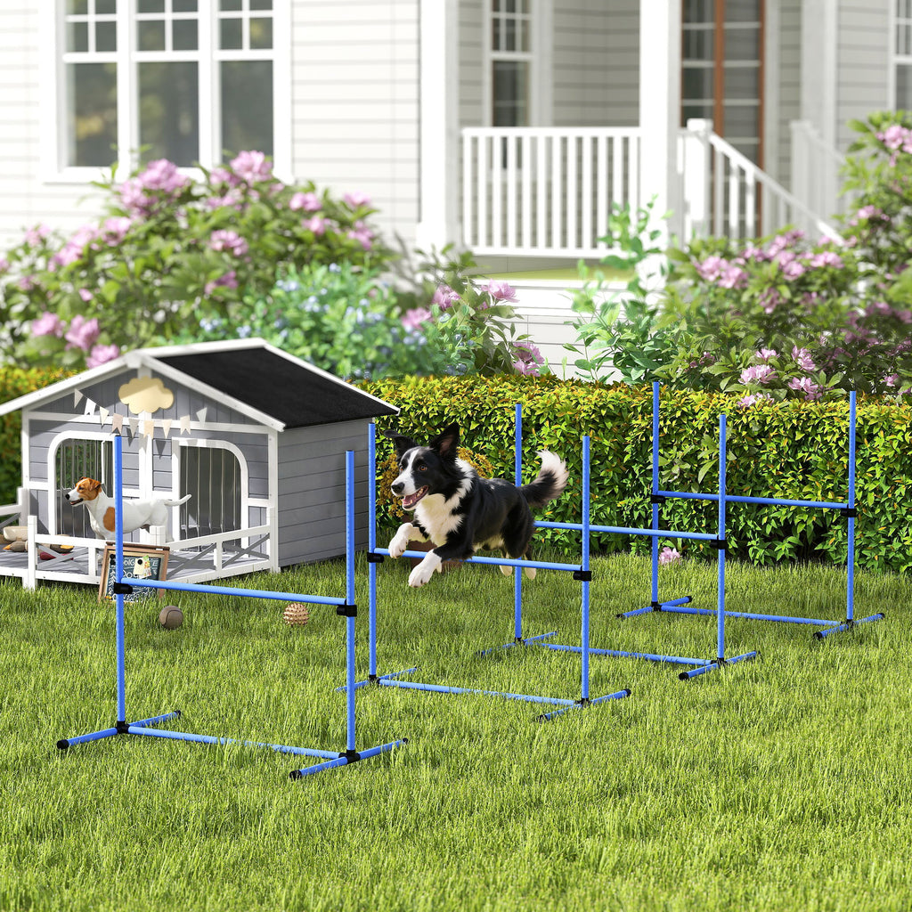 PawHut Agility-set för Hundar – 4 Hinder med Justerbar Höjd – Blå – Inkl. Bärväska