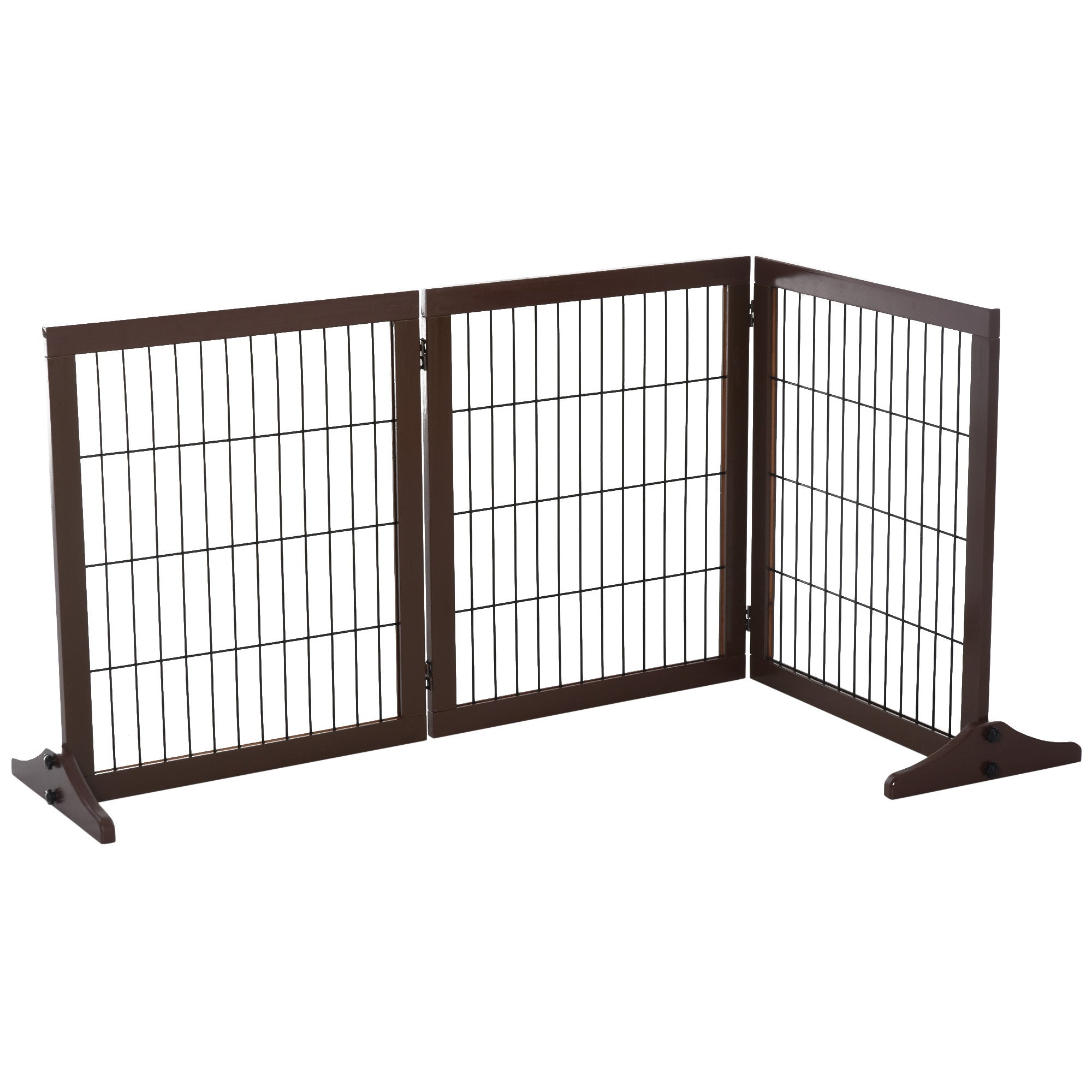 PawHut Fristående Säkerhetsgrind i Massivt Trä – 3 Paneler – Brun – 185 cm