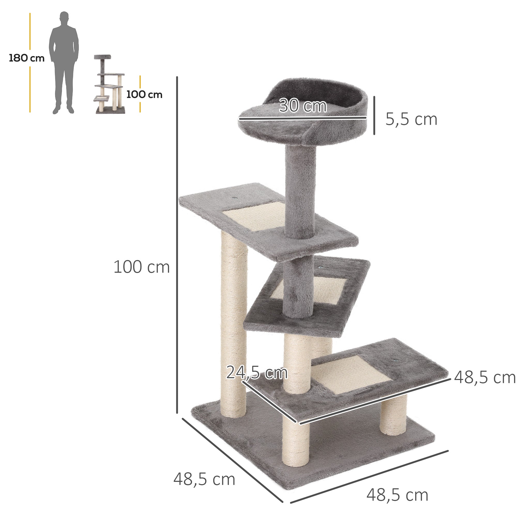 Klösträd 100 cm med trappsteg och utsiktsplats – Beige/Grå