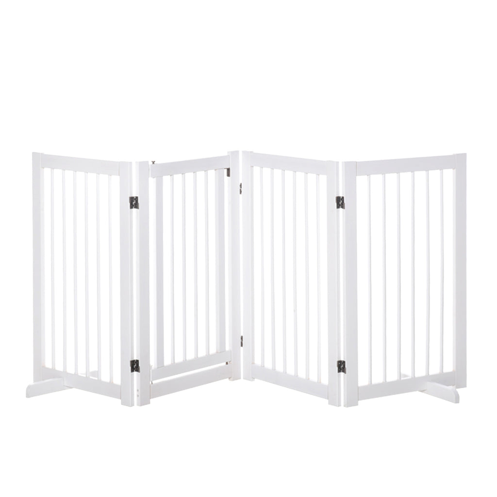 PawHut Extra Bred & Hög Säkerhetsgrind i Trä – 4 Paneler med Dörr – Vit – 220 x 91 cm