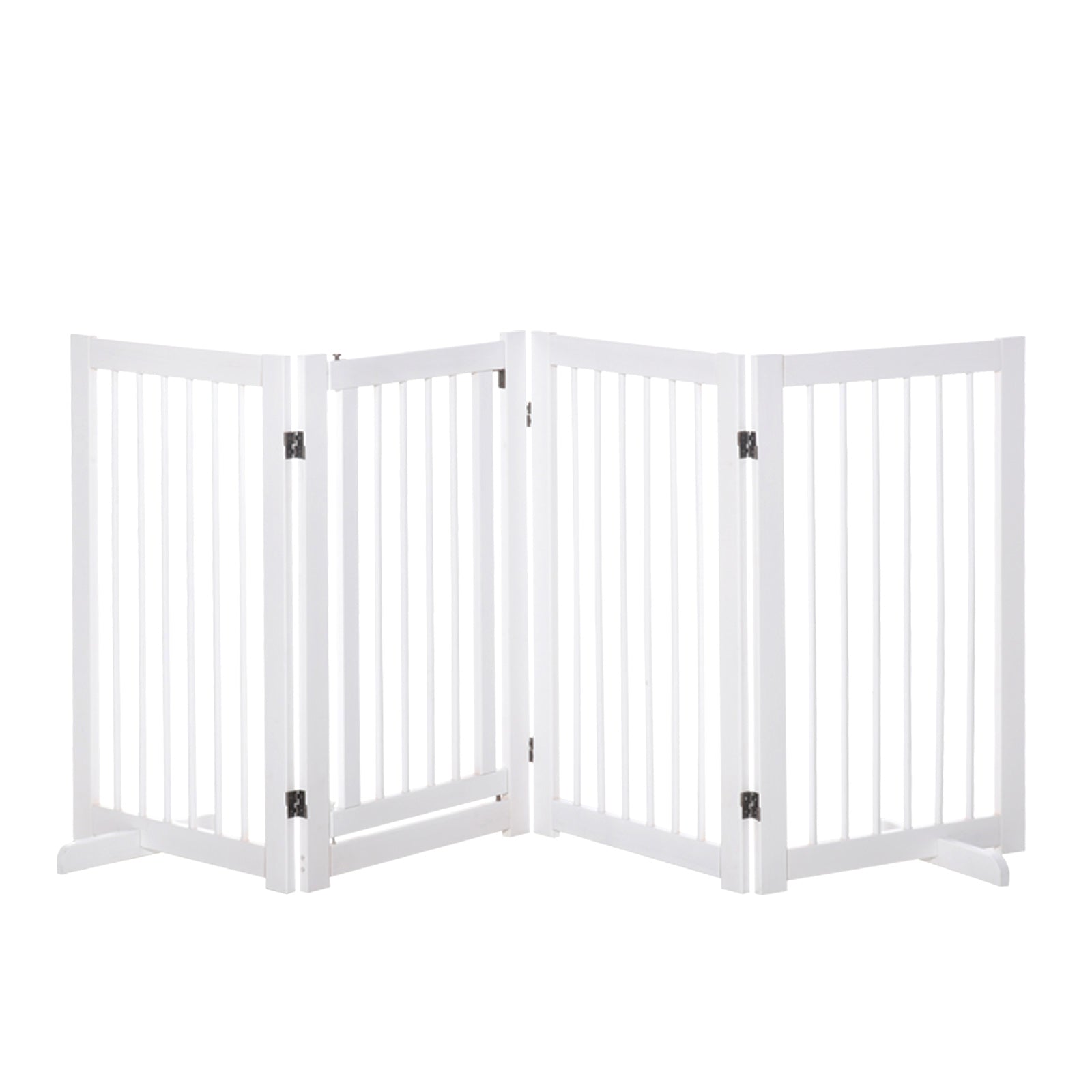PawHut Extra Bred & Hög Säkerhetsgrind i Trä – 4 Paneler med Dörr – Vit – 220 x 91 cm