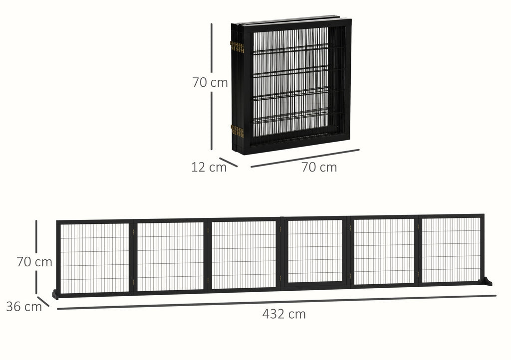 PawHut Extra Långt Hundstaket i Massiv Furu – 6 Paneler – Svart – 432 cm