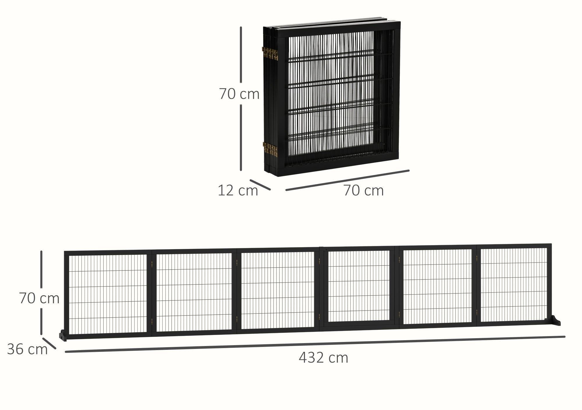 PawHut Extra Långt Hundstaket i Massiv Furu – 6 Paneler – Svart – 432 cm