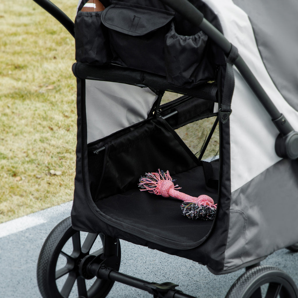 Hundvagn för Stora Hundar – Ihopfällbar med Stötdämpning (Mörkgrå, Max 30 kg)