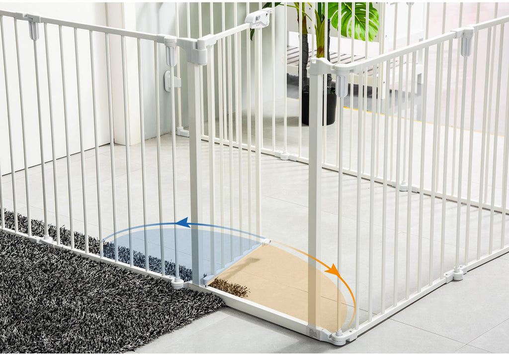 PawHut Flexibel Valphage & Säkerhetsgrind – 8 Paneler – Vit – 482 cm