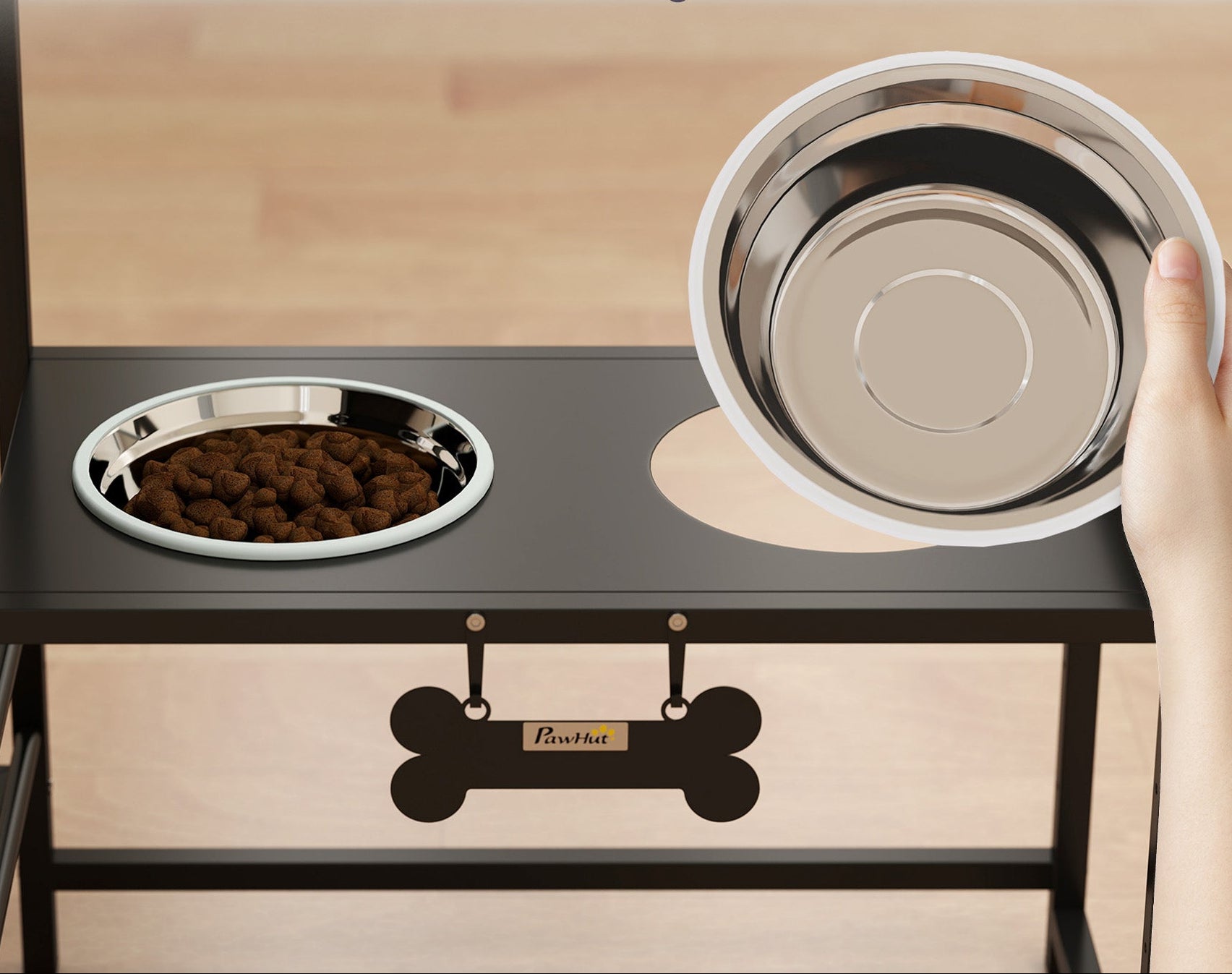 Justerbar Matbar för Hund med Förvaringshyllor (Svart)