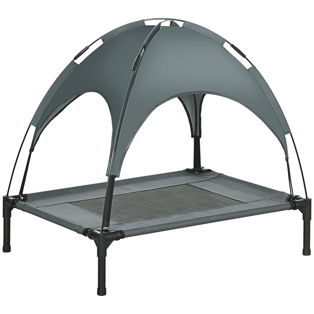 PawHut Upphöjd Hundbädd med Soltak – Grå/Svart – 76 x 61 cm