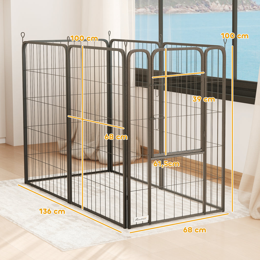 Robust Hundhage i Stål – 6 Paneler & Flexibel Design (Svart, 100 cm)