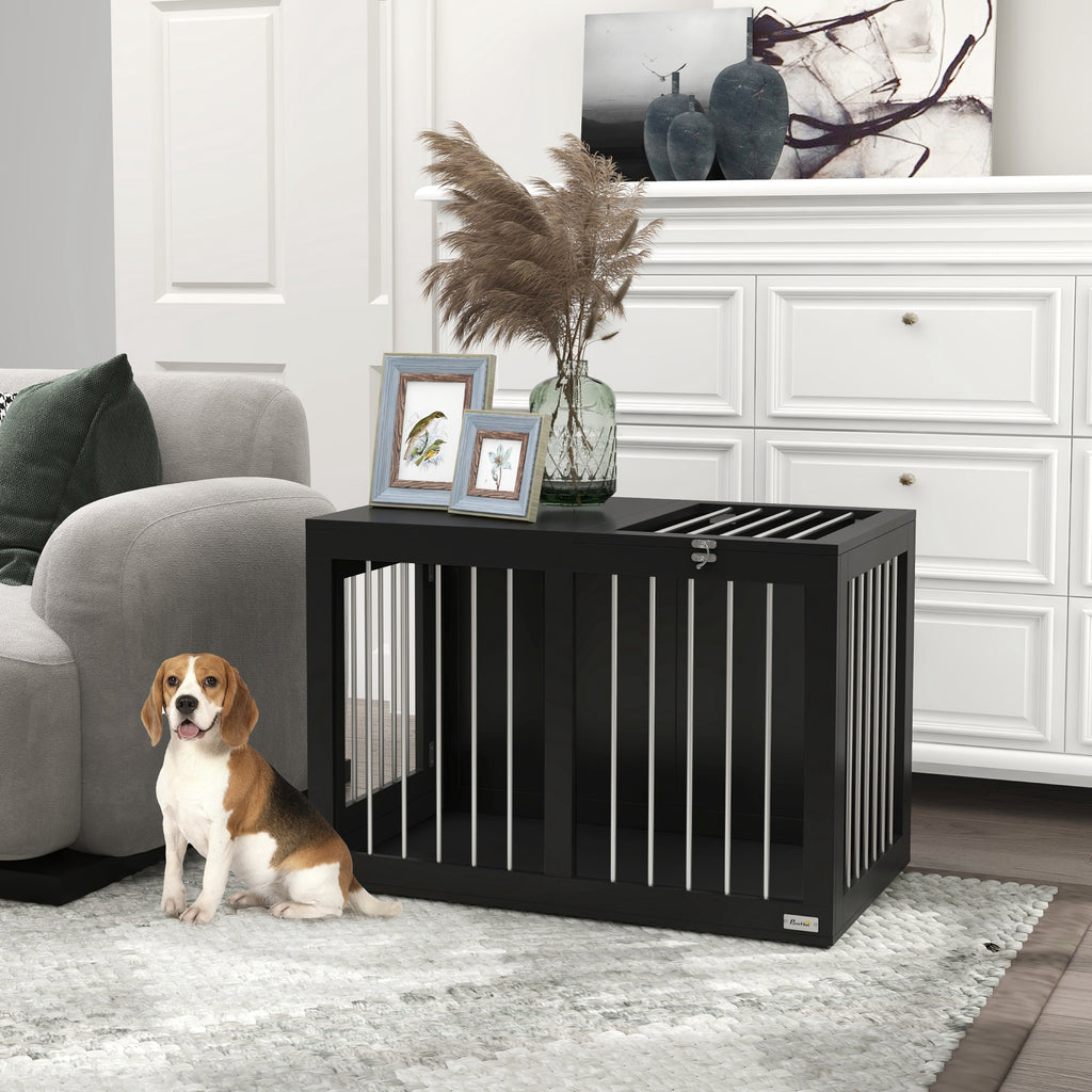 Modern Hundbur i Stål och MDF med Två Dörrar, Svart, 80x50x56,5 cm