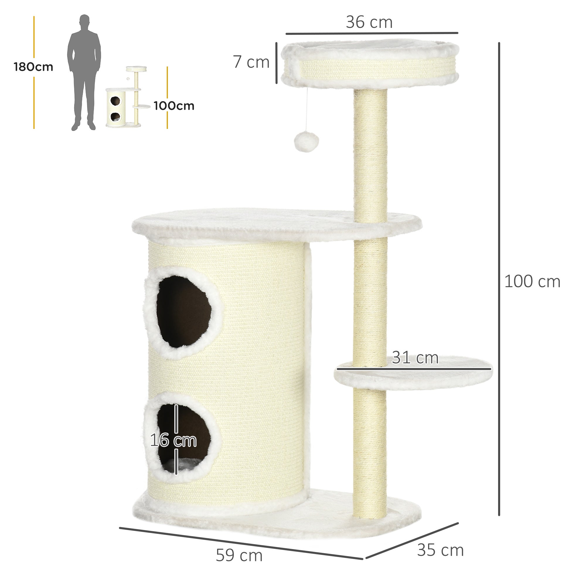Klösträd med klöstunna, bädd och leksak – Cremevit, 100 cm