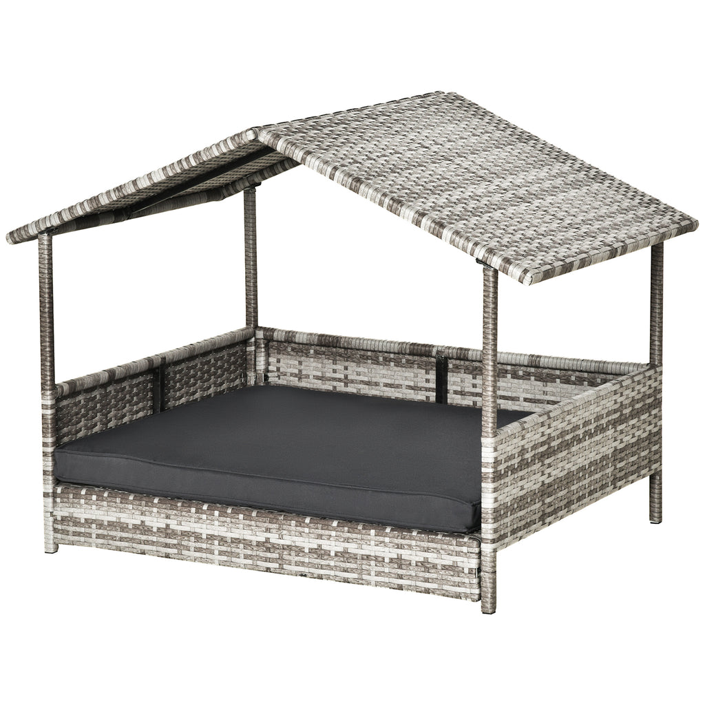 PawHut Lyxig Hundkoja i Konstrotting med Dyna – Grå – 69 x 98 x 70 cm