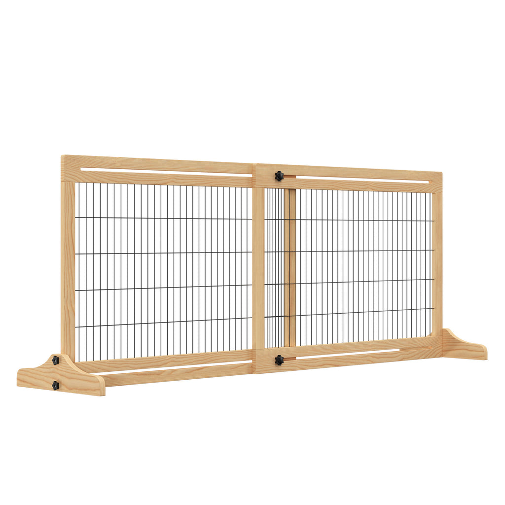 PawHut Justerbar Hundgrind i Trä – Utdragbar – Natur/Svart – 104–183 cm