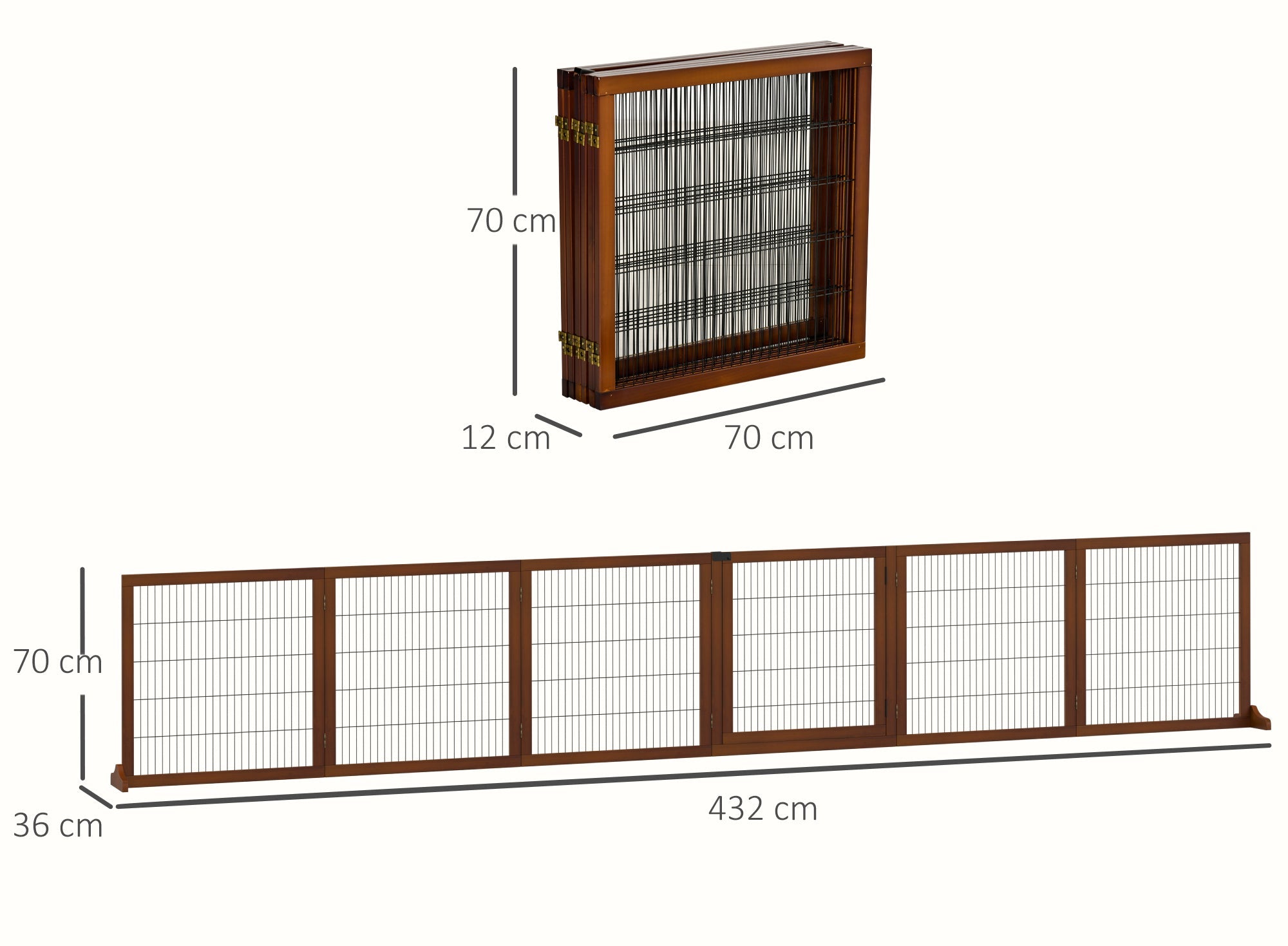 PawHut Extra Lång Säkerhetsgrind i Trä – 6 Paneler – Kaffe – 432 cm