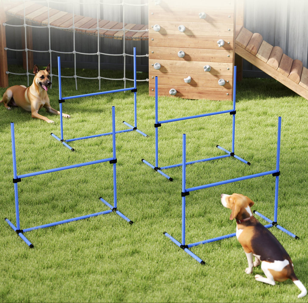PawHut Agility-set för Hundar – 4 Hinder med Justerbar Höjd – Blå – Inkl. Bärväska