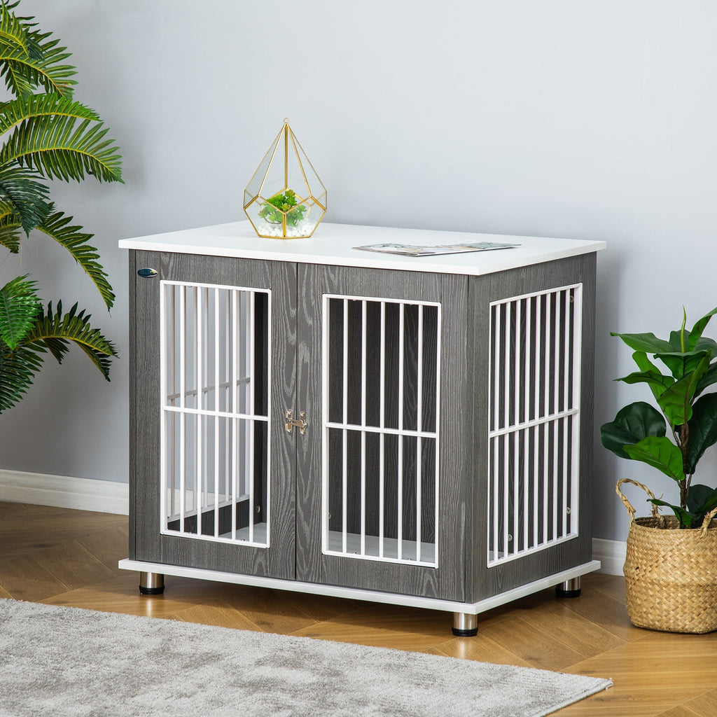 PawHut Dekorativ Hundbur & Inomhuskoja – Grå/Vit – 85 x 55 x 75 cm