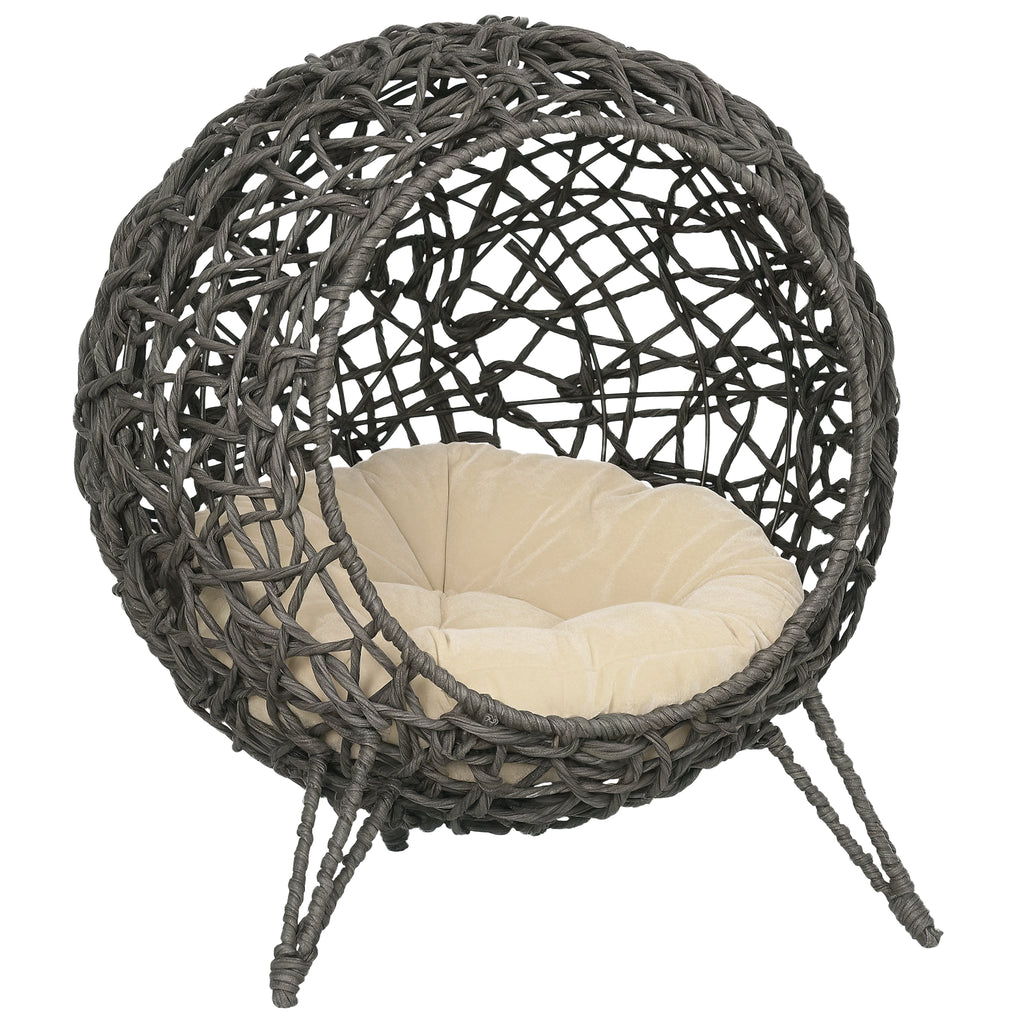 Modern kattgrotta i rottingstil med dyna – Silvergrå, 58 cm