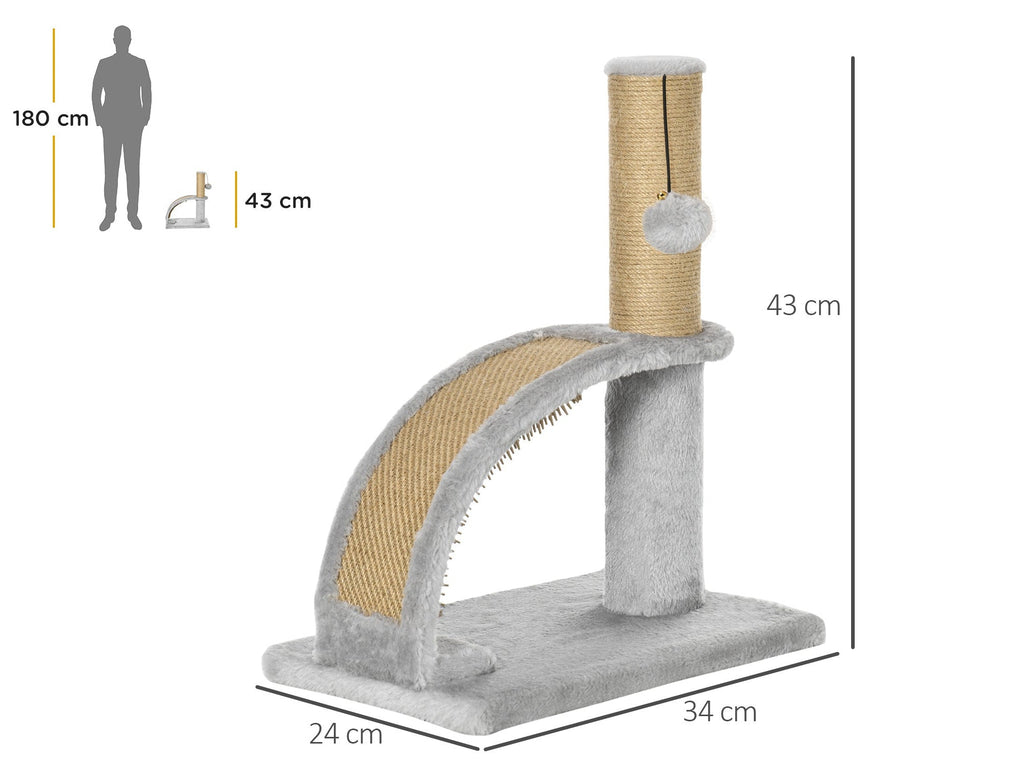 Kompakt klösträd med jutestolpe och massagebräda – Grå, 43 cm