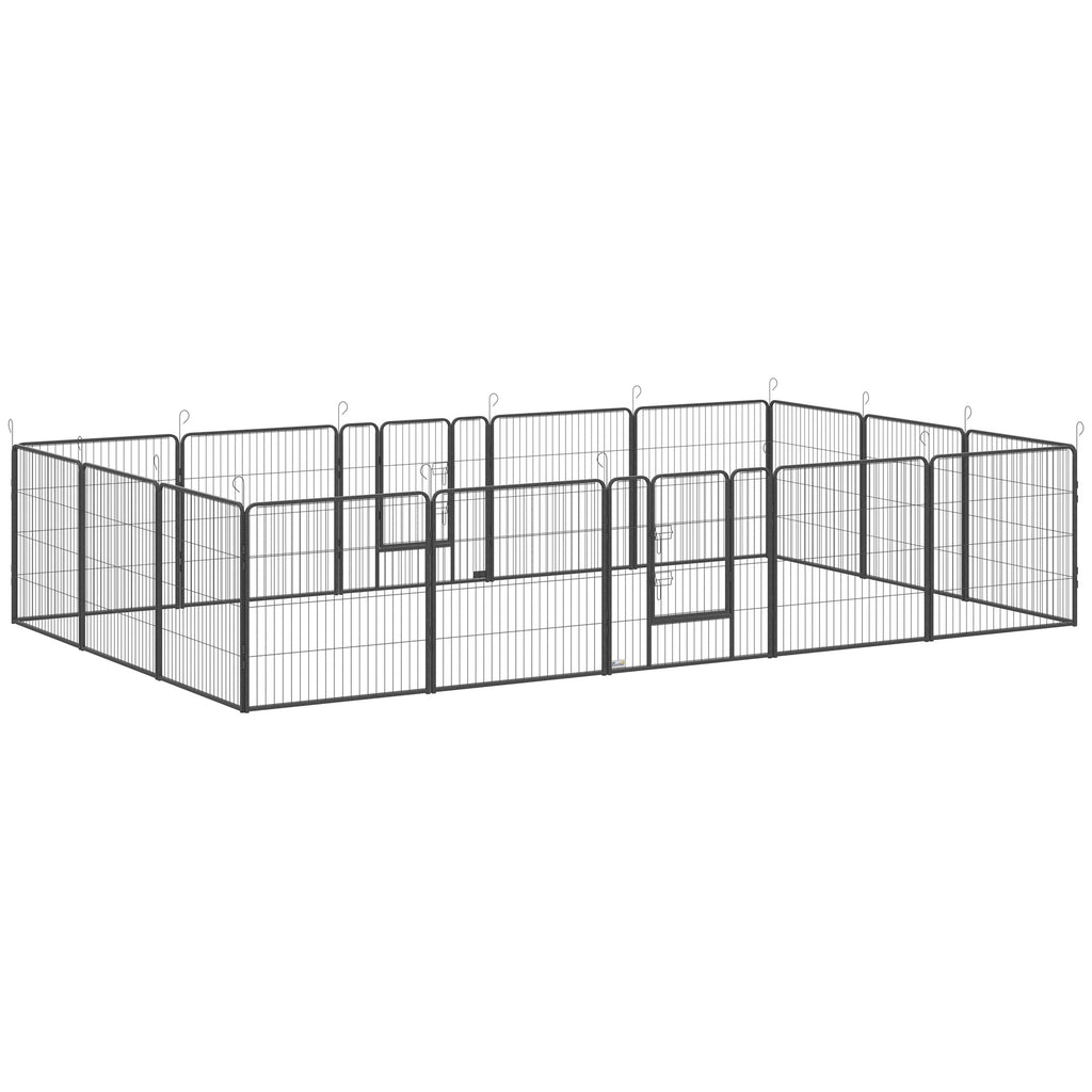 Stor Valphage i 16 Delar – Flexibel Inhägnad med Dörrar, Grå, 3,2 x 3,2 m