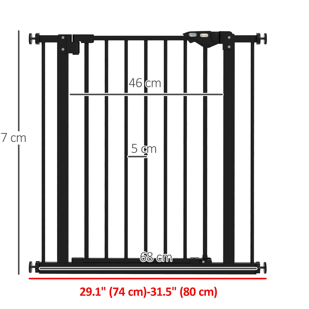 Säkerhetsgrind för Hundar och Husdjur, Svart Metall, 74-80 cm
