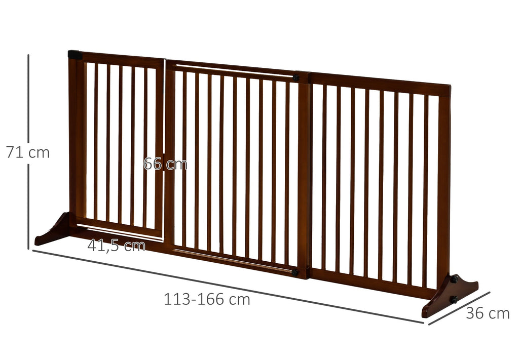 PawHut Justerbar Hundgrind i Trä med Dörr – Brun – 113–166 cm