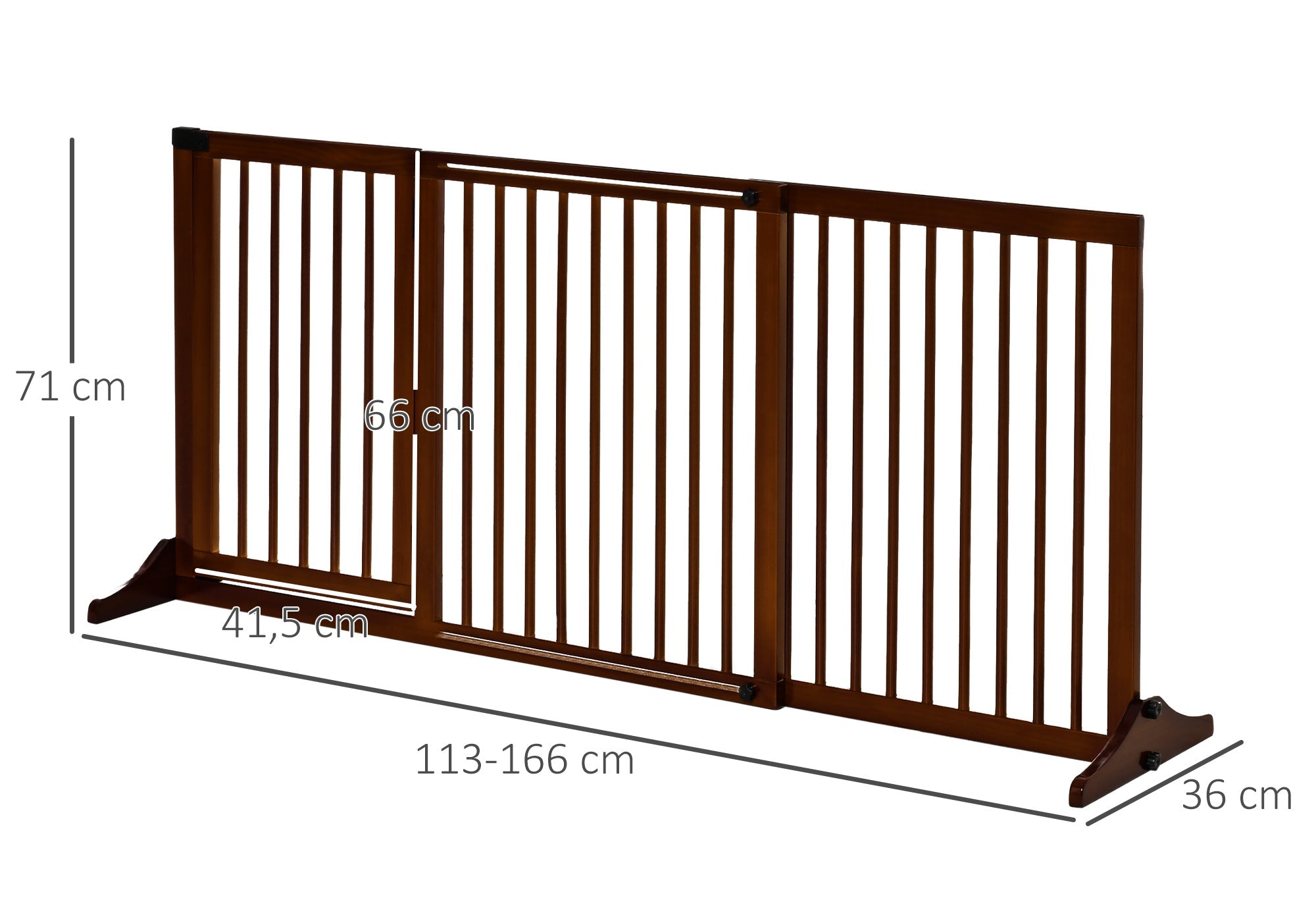 PawHut Justerbar Hundgrind i Trä med Dörr – Brun – 113–166 cm