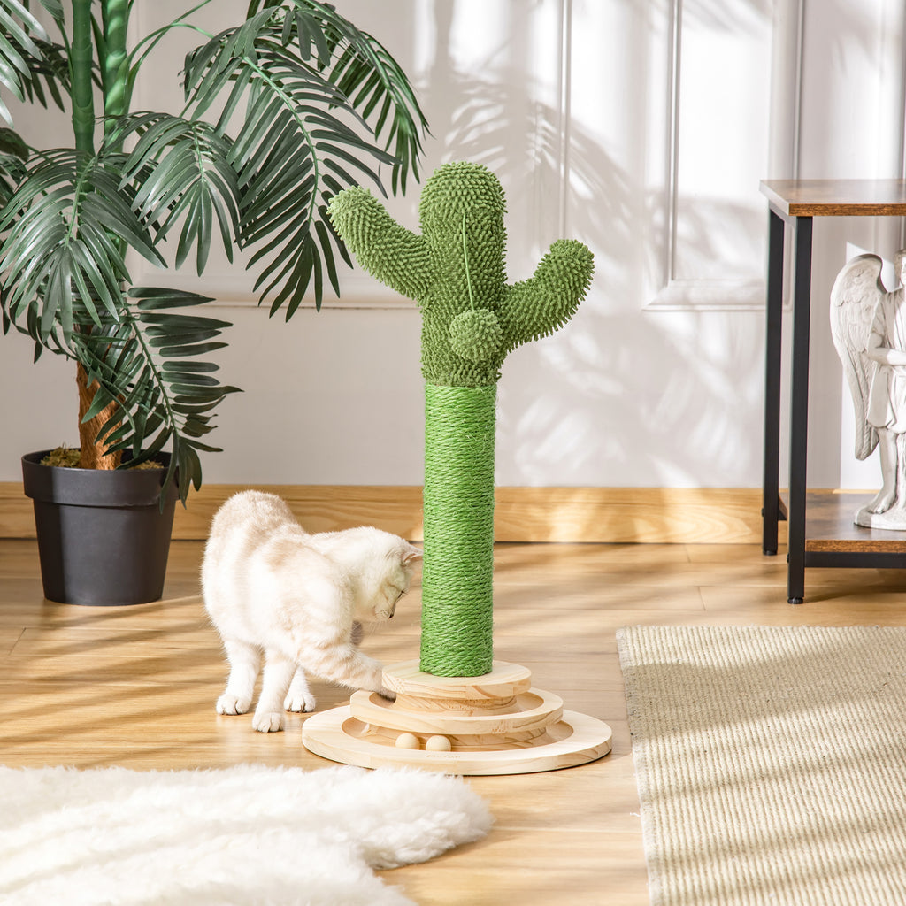 Kaktusformat klösträd med leksaker – Grön/Natur, 60 cm
