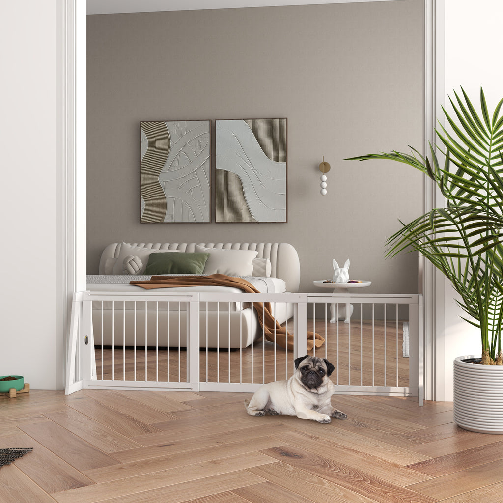 Utdragbar Hundgrind i Trä, Justerbar 71-190 cm, Fristående Skyddsgaller, Vit