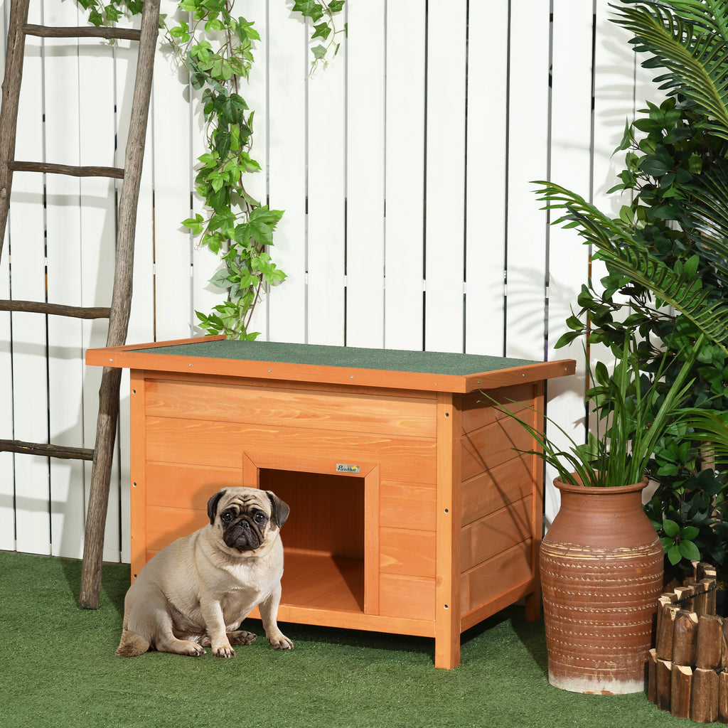 Klassisk Hundkoja i Trä med Öppningsbart Tak – Natur/Grön – 82 cm