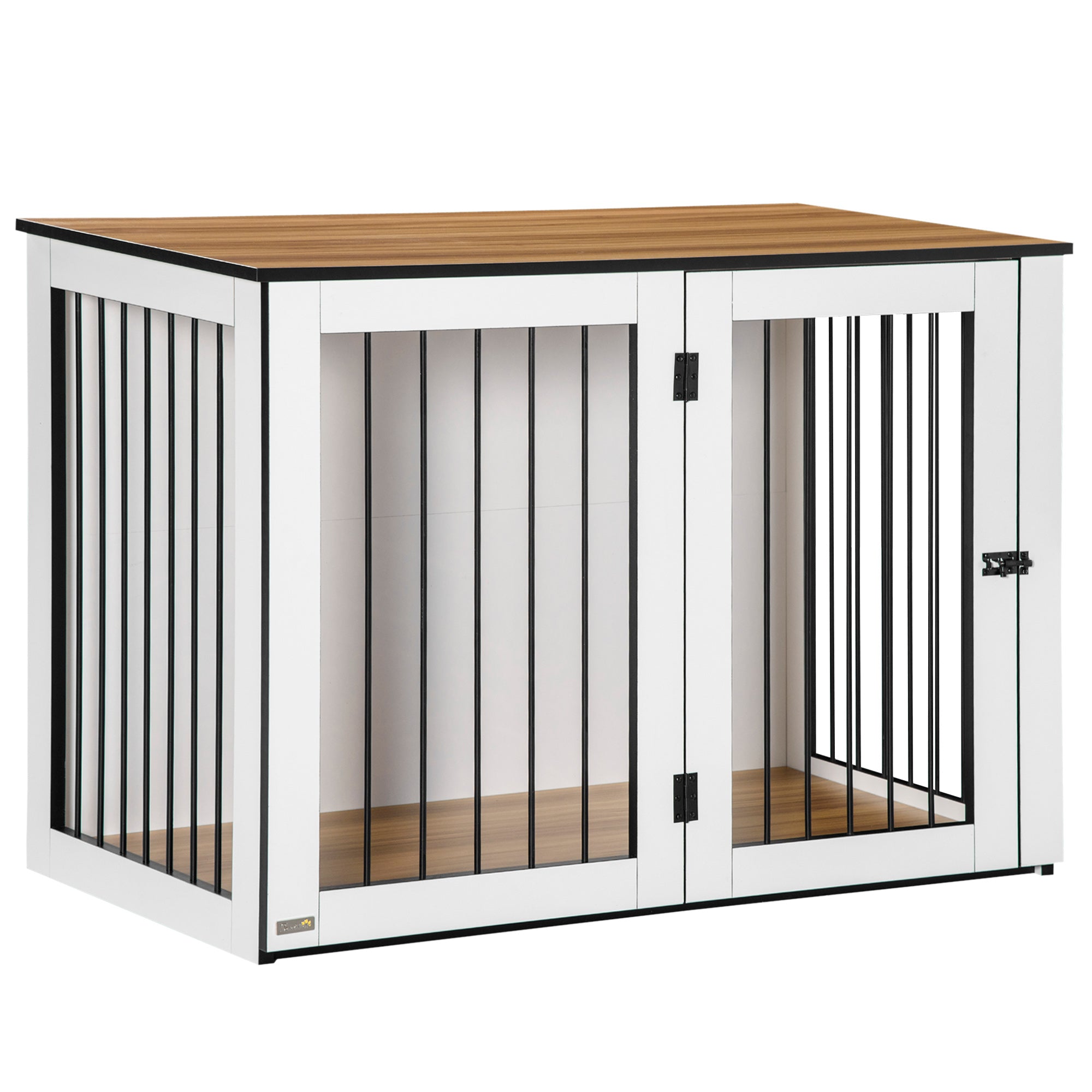 PawHut Dekorativ Hundbur Möbel – Mörk Valnöt/Vit – 106 x 60 x 76 cm