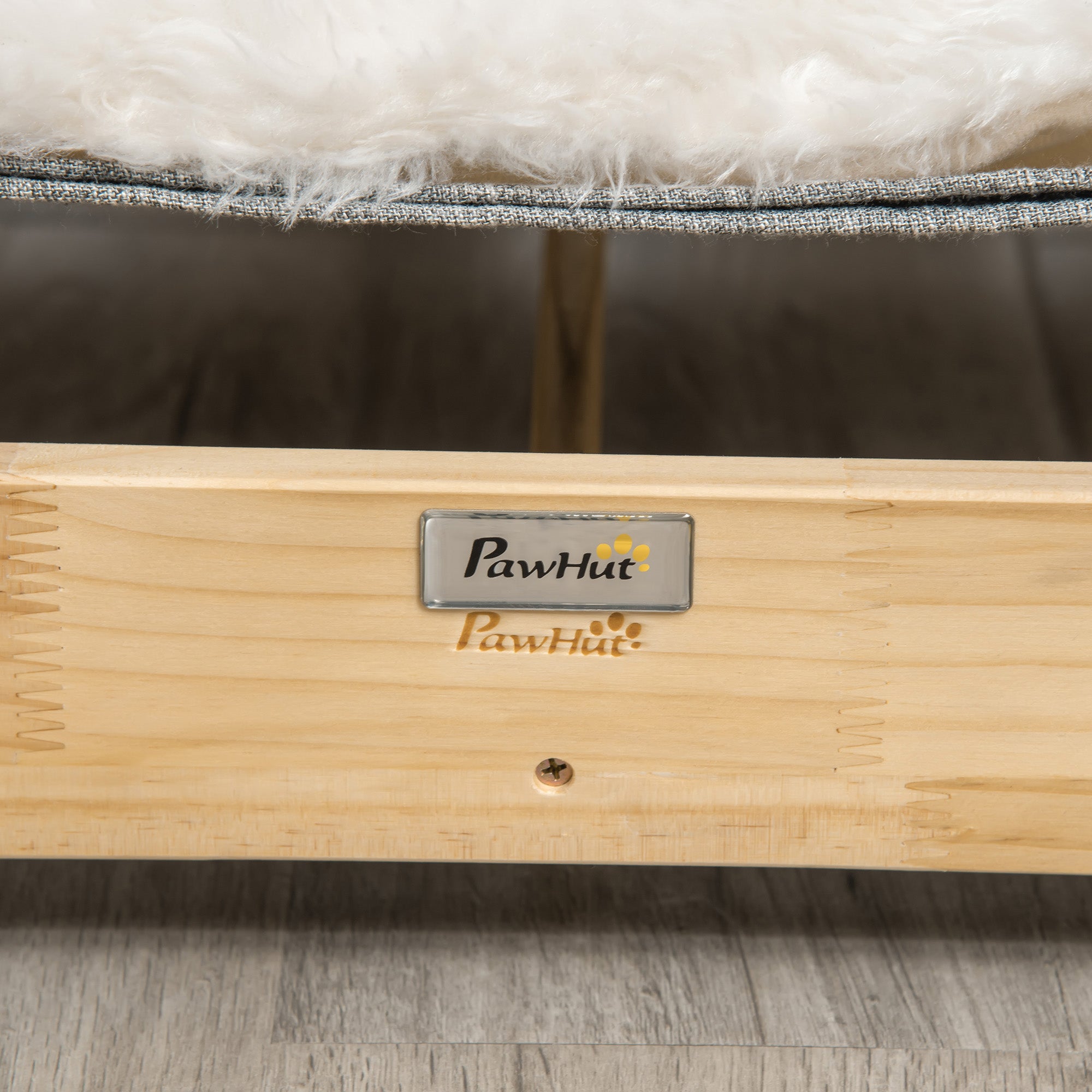 Kattbädd med ram i furu och mjuk dyna – Natur/Ljusgrå, 68 cm