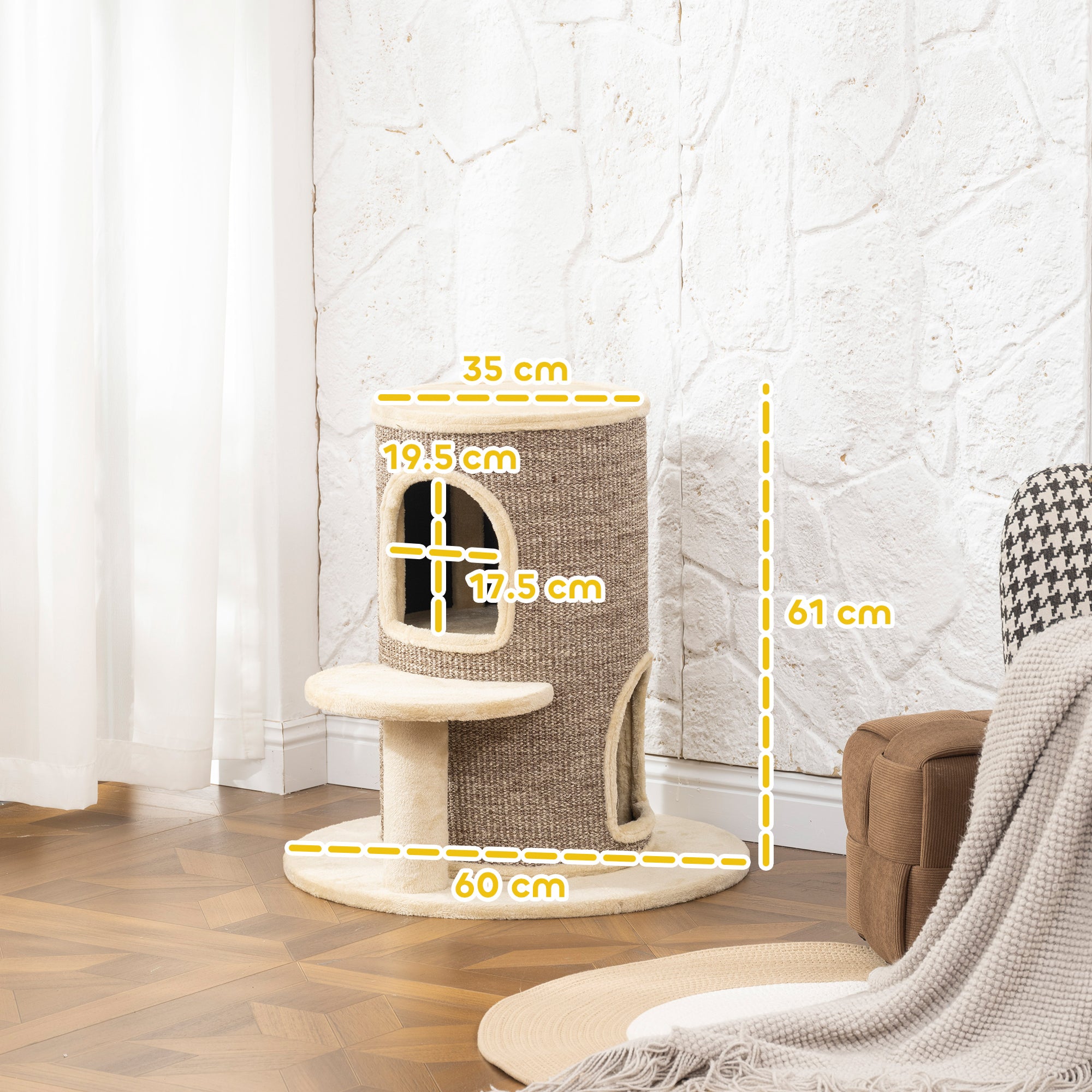 Klöstunna med 2 våningar och utsiktsplats, 61 cm hög – Beige/Brun