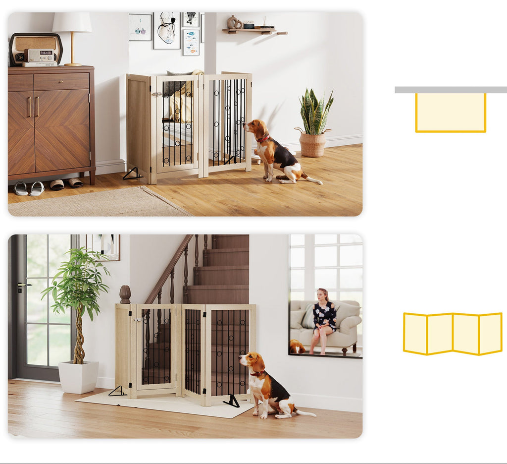 Fristående Hundgrind med Dörr – Vikbar & Stabil (Ek/Svart, 205 cm)