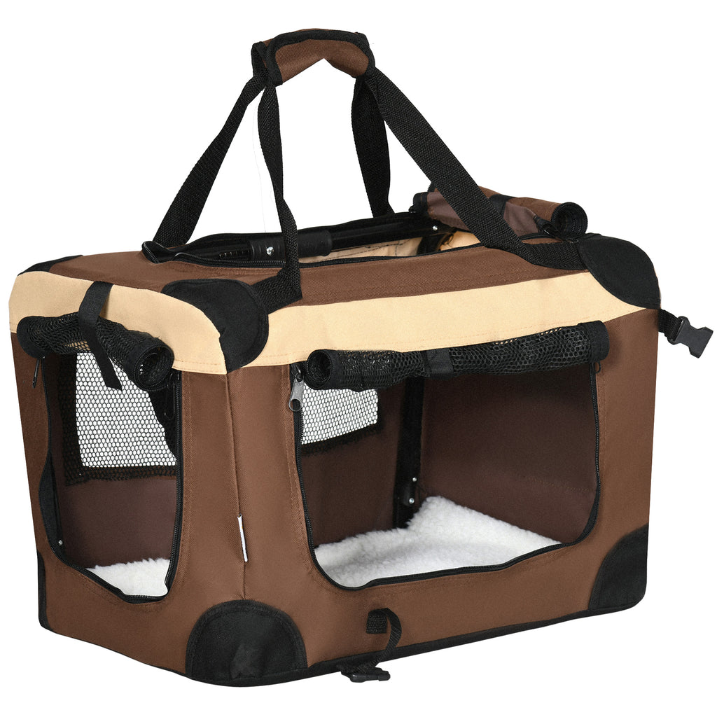 PawHut Fällbar Transportväska för Hund och Katt – Brun/Beige – 51 x 34 x 35 cm