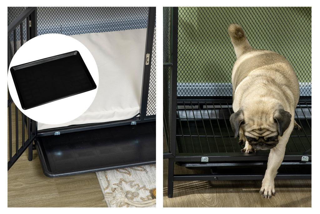 PawHut Dekorativ Hundbur med utdragbar bricka – Ek/Svart – 80 x 55 x 71 cm