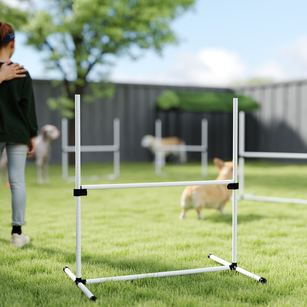 PawHut Agility-set för Hundar – 4 Hinder med Justerbar Höjd – Vit – Inkl. Bärväska