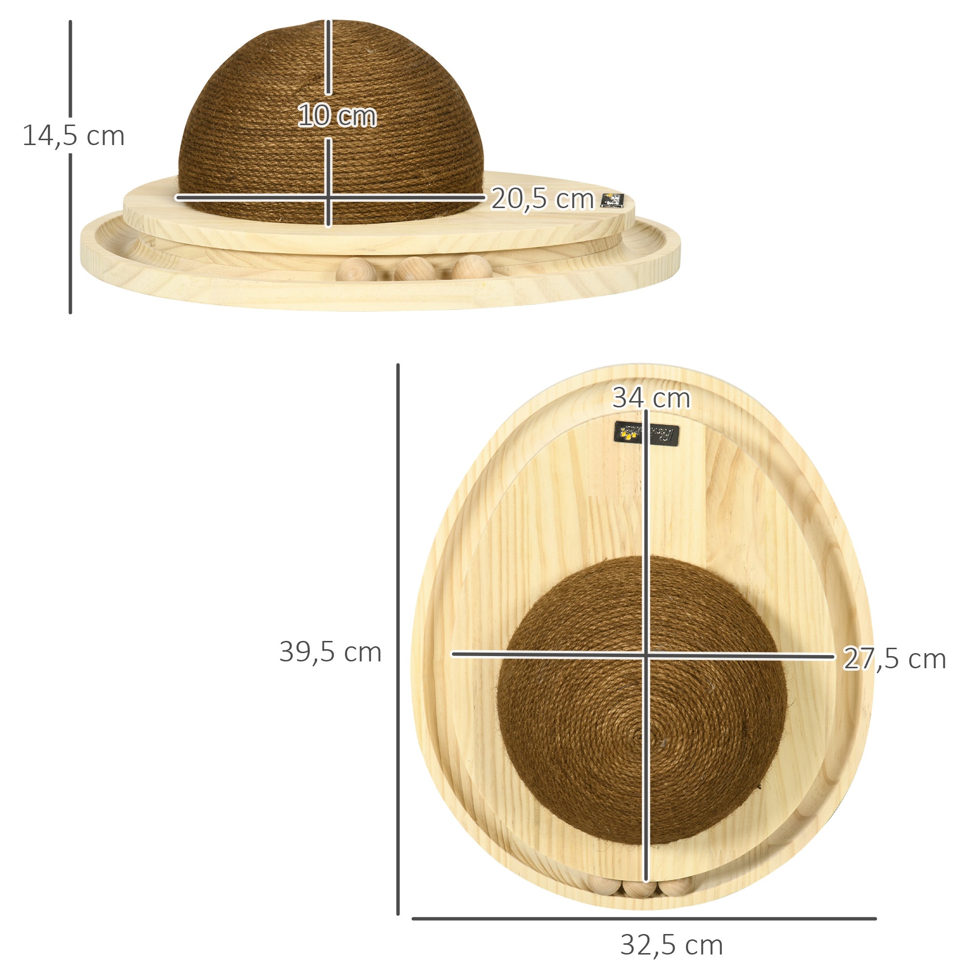 Interaktiv kattleksak med klösyta och kulbana – Tall/Jute, 39,5 cm