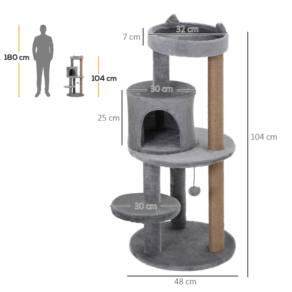 Lyxigt klösträd 104 cm med kattgrotta och lekfull design – Grå