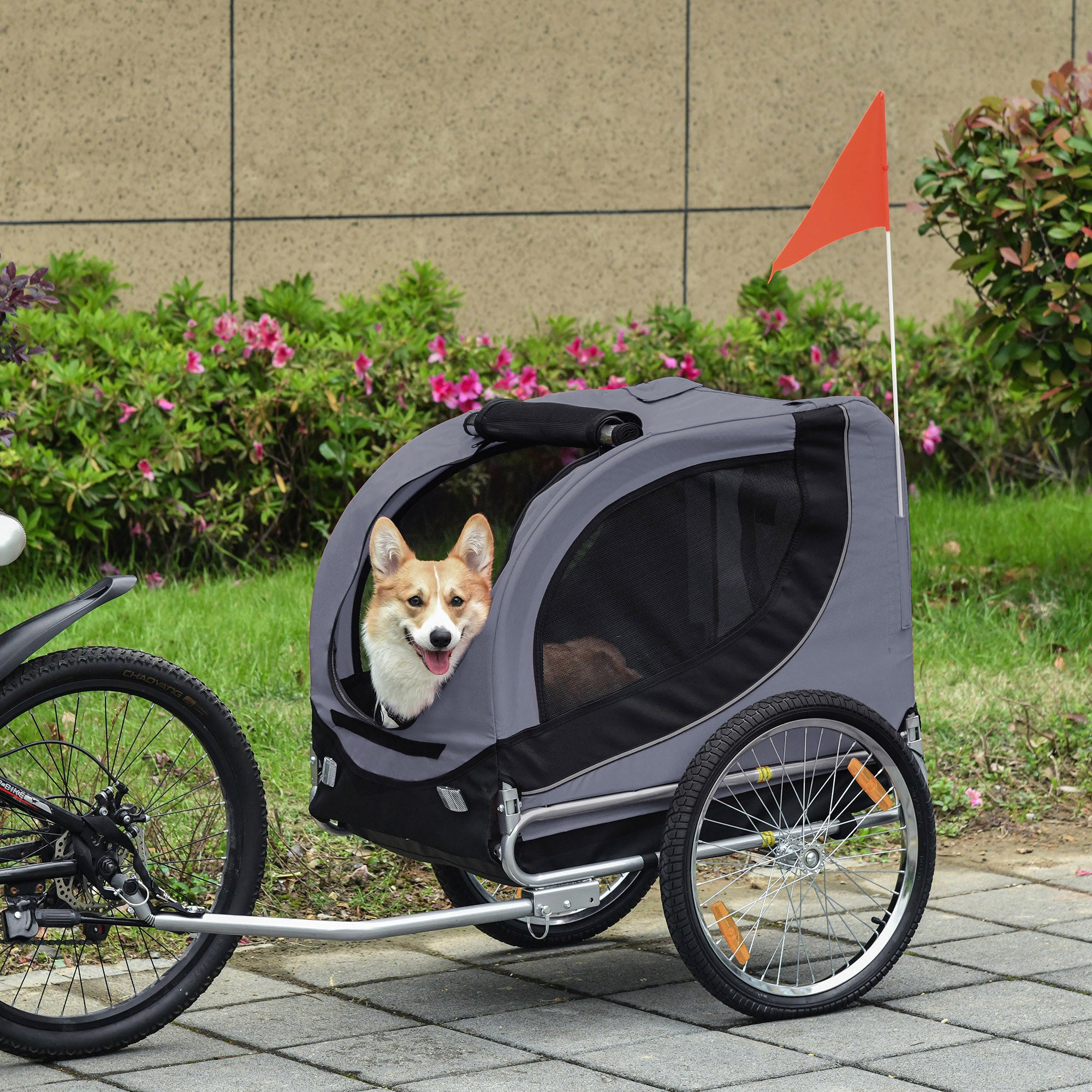 Hopfällbar Cykelvagn för Hundar – Grå/Svart – Max 30 kg